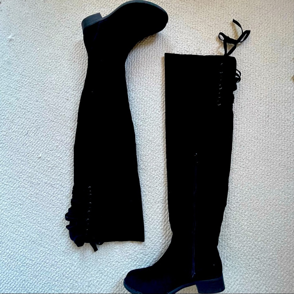 Suede Over the Knee Black Boots